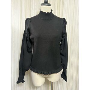 Joseph A. Black Long Sleeve Turtleneck  Sweater Juliette Perforated Sleeves Medi
